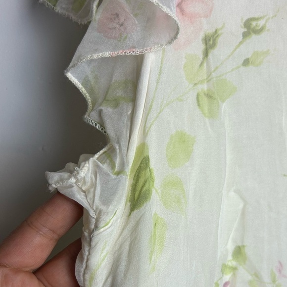 Y2K Giusy Made in Italy Top Blouse L 100% Silk Floral Lightweight Butter White - Picture 6 of 13